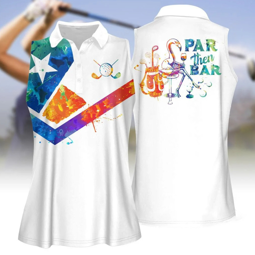 Watercolor Texas Par Then Bar Wine Flamingo Women Golf Sleeveless Polo XS-4XL