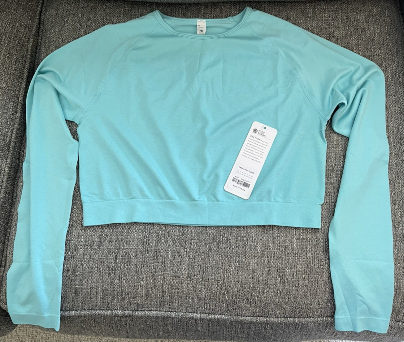 CRZ YOGA Long Sleeve Crop Workout Athletic Top Gym Yoga Size XL Turquoise NWT