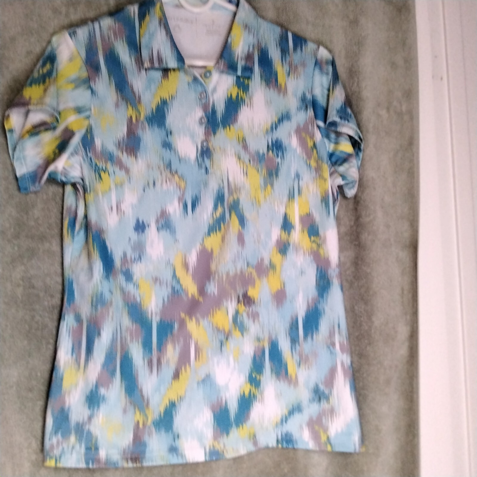 Antigua Womens Polo Shirt Size S Blue Yellow Camouflage Pullover Performance Top