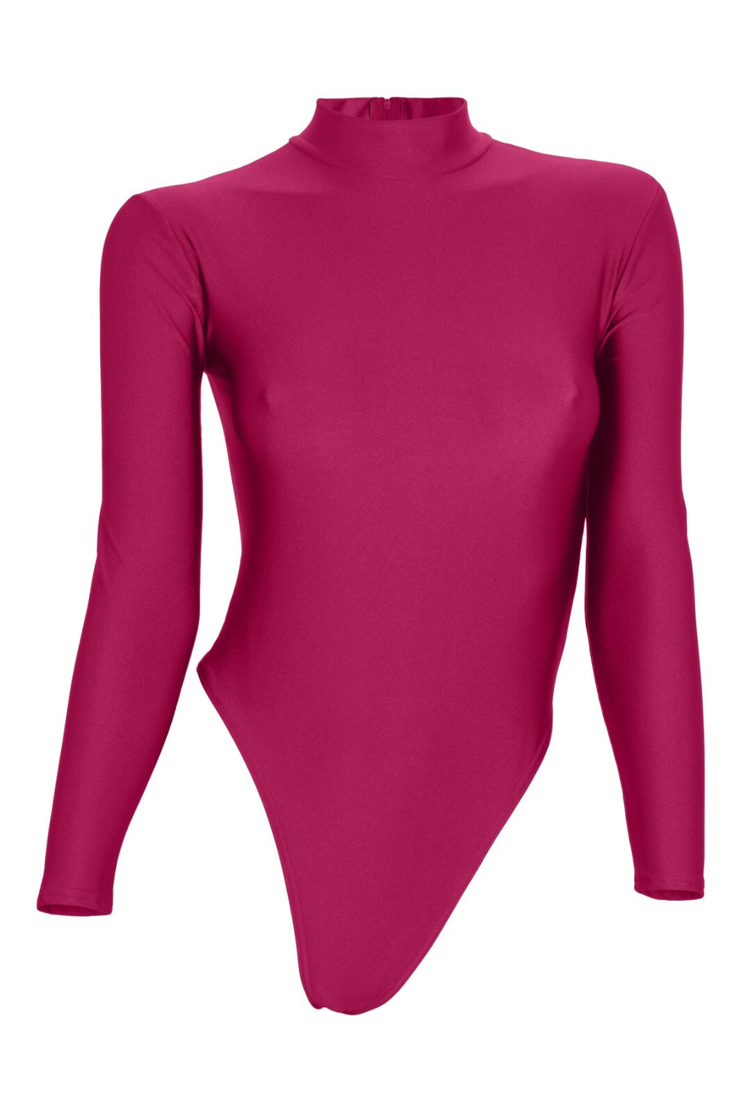 Ladies string body long sleeves back zip burgundy leotard stretch shiny shiny