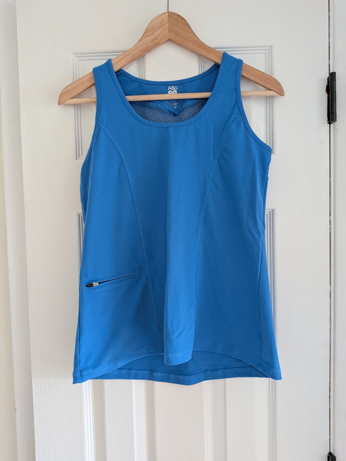 ABS Women’s Blue Workout Activewear Tank Top With Hip Pocket Size Large