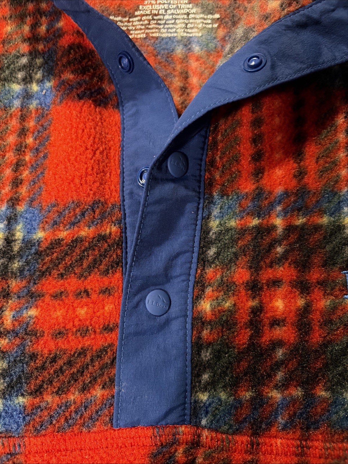 LL Bean Classic Quarter Snap Fleece Pullover Unisex WL/MM Red Blue Plaid