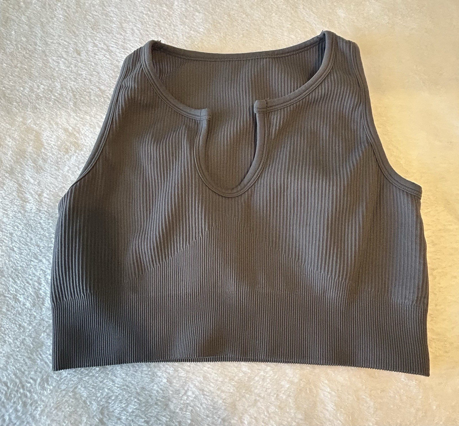 OQQ Charcoal Gray Sleeveless Ribbed Activewear Tank Top M Nylon Spandex Women