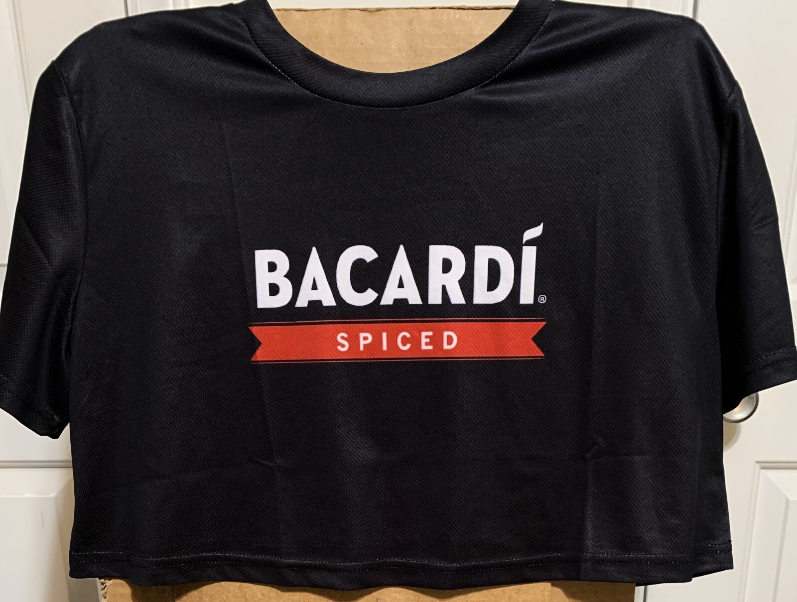 T-Shirt LADIES MED Semi Sheer Cropped 100% Poly “Bacardi Spiced” T-Shirt
