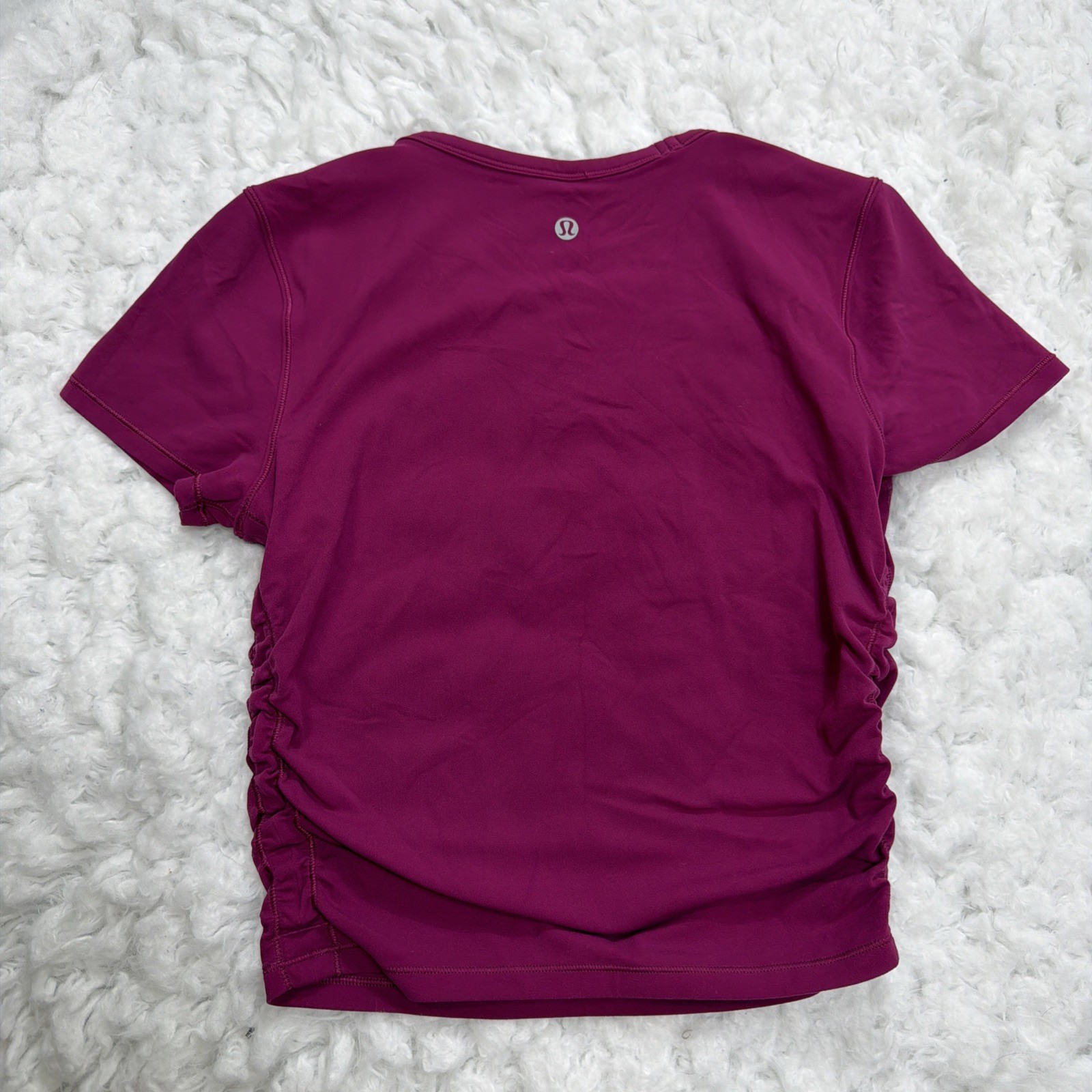 Lululemon All It Takes Ribbed Nulu Short Sleeve Top Magenta Cropped Shirt Ruched