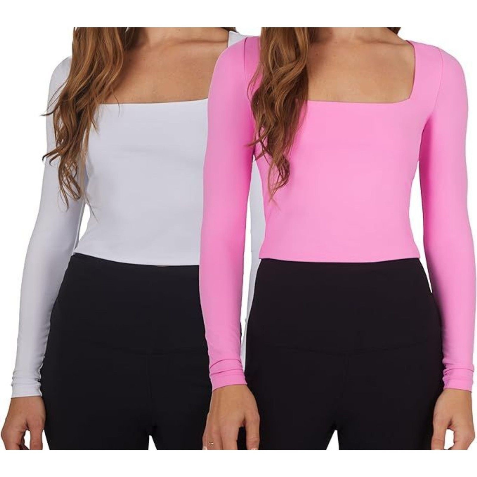 90 Degree by Reflex Women LARGE Active Top Pair Contour Olivia Crop Square Neck