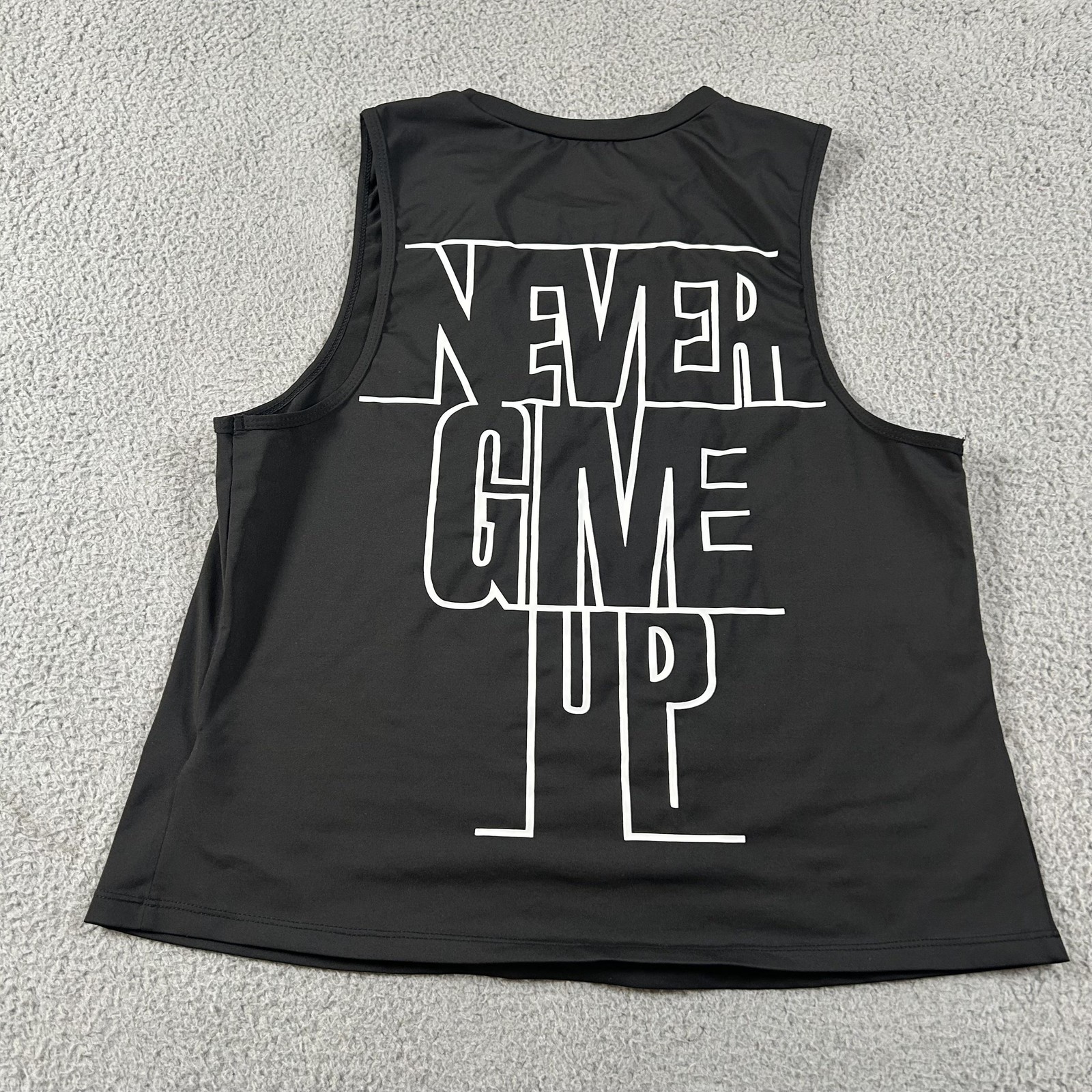 SHEIN Shirt Womens Large Black Never Give Up Graphic Tank Top Athletic Workout