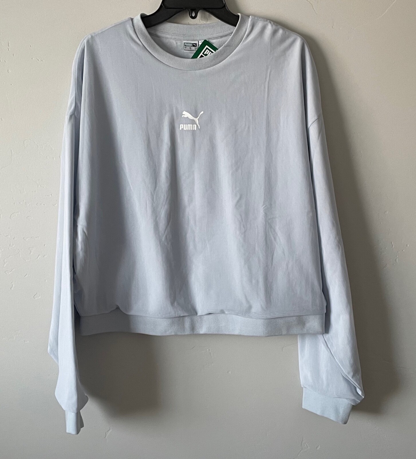 NWT Puma Women’s 536227 03 Classics Mesh Crew Arctic Ice Blue Crop Top Size L