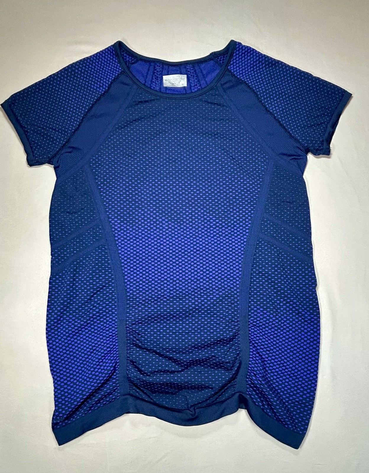 Athleta Fastest Track Short Sleeve Blue Ruched Workout Tee Women 438563 Size XL