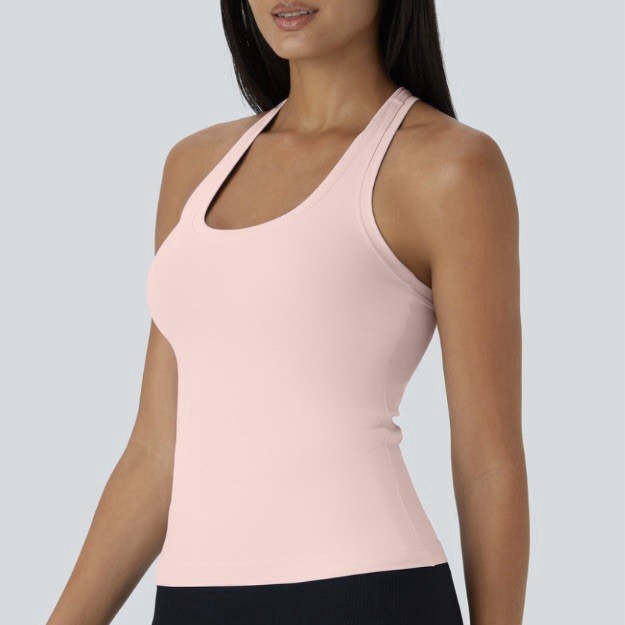 Halara Solid Stretchy U Neck Racerback Tank Top Pink Salt Woman’s Size Large