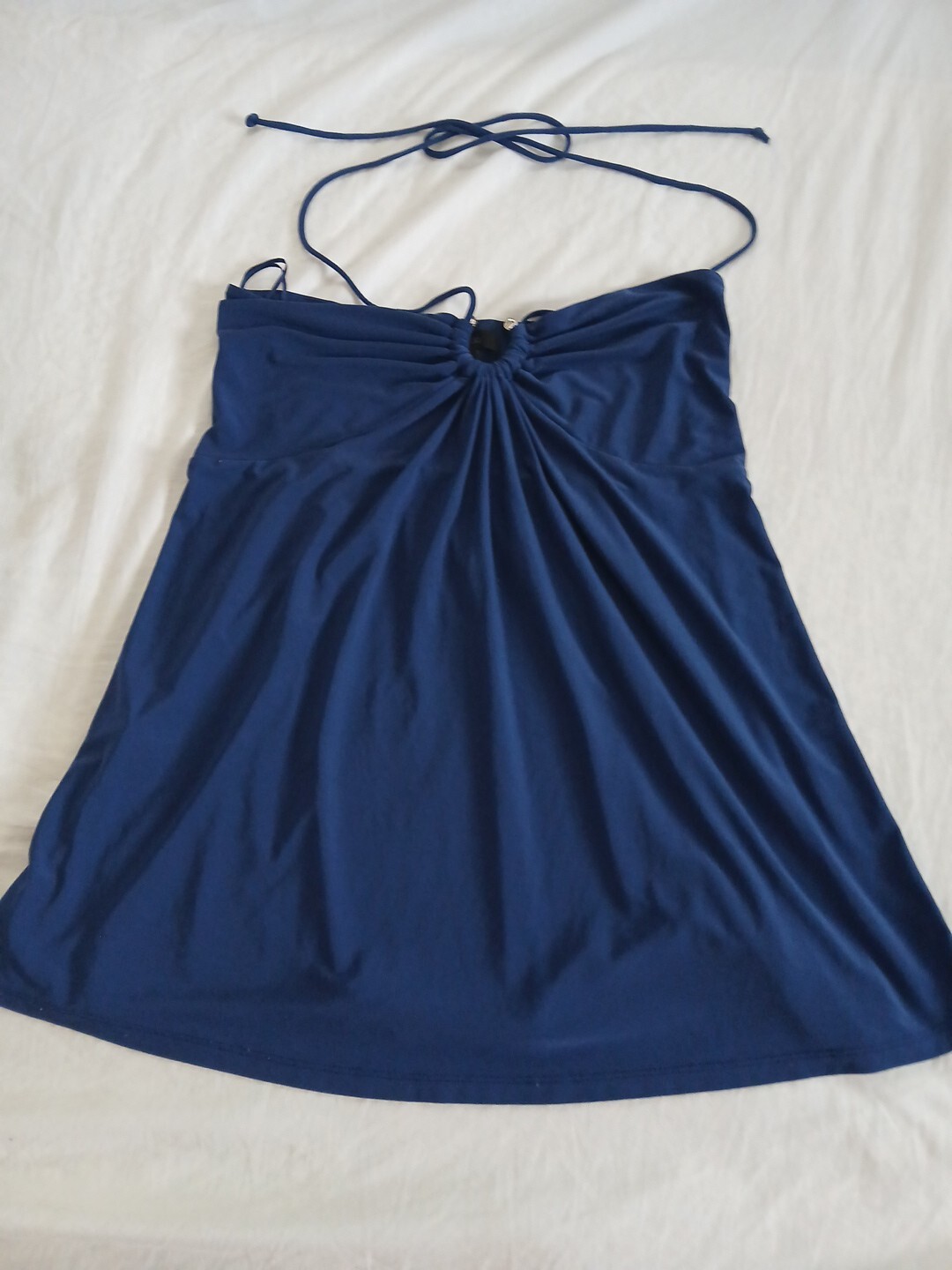 Express M Tank Women Junior Navy Blue Rayon Blend Stretch Size M Strip Flexible