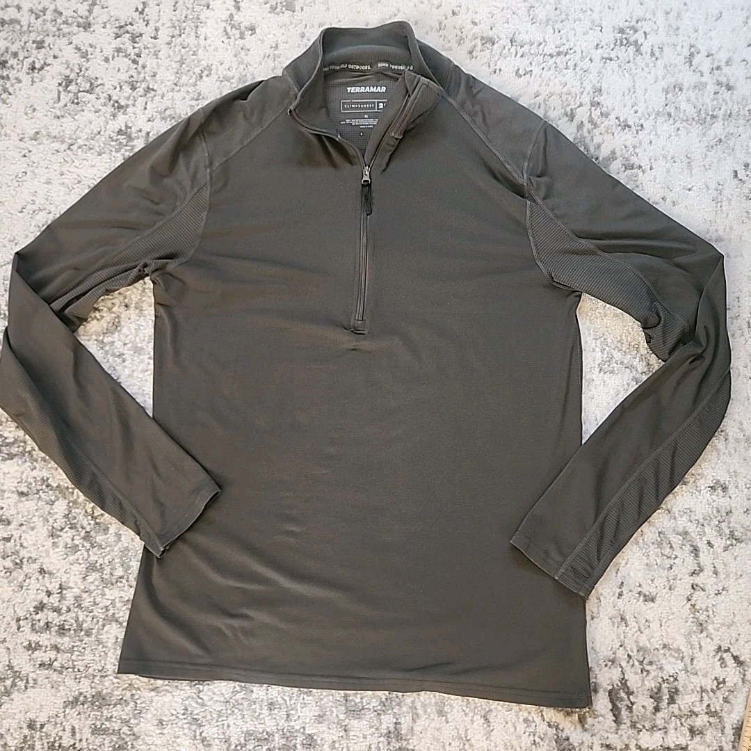 Terramar 1/2 Zip Army Green Performance Shirt Top XL Thumbholes Long Sleeve