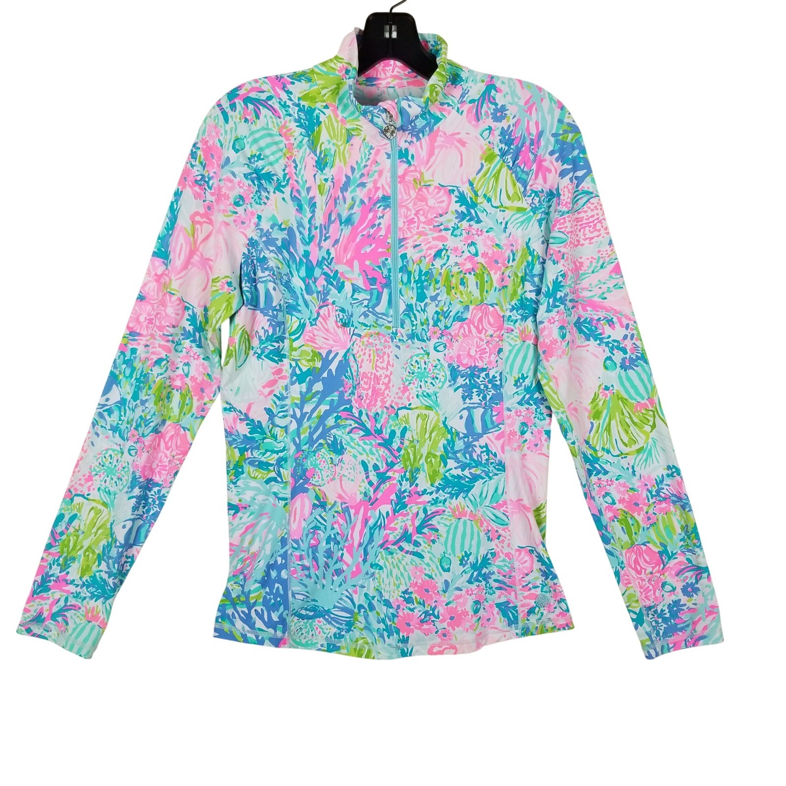 Lilly Pulitzer Luxletic Pullover Womens Medium Pink Blue Tropical UPF 50 Zip