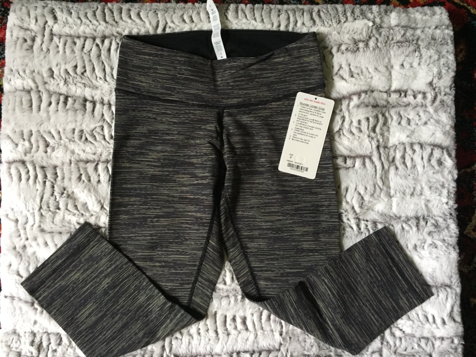 Lululemon Wunder Under Crop, Black Cashew Wee Are From Space Stripe, NWT, Size 6