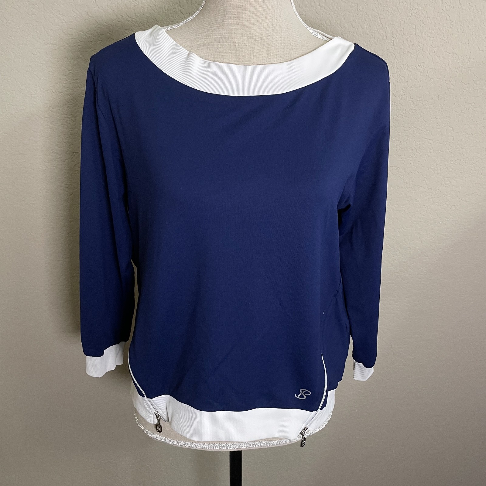 Sofibella Womens M 3/4 Sleeve Blue Pullover Activewear Golf Tennis Zip Open Ext.