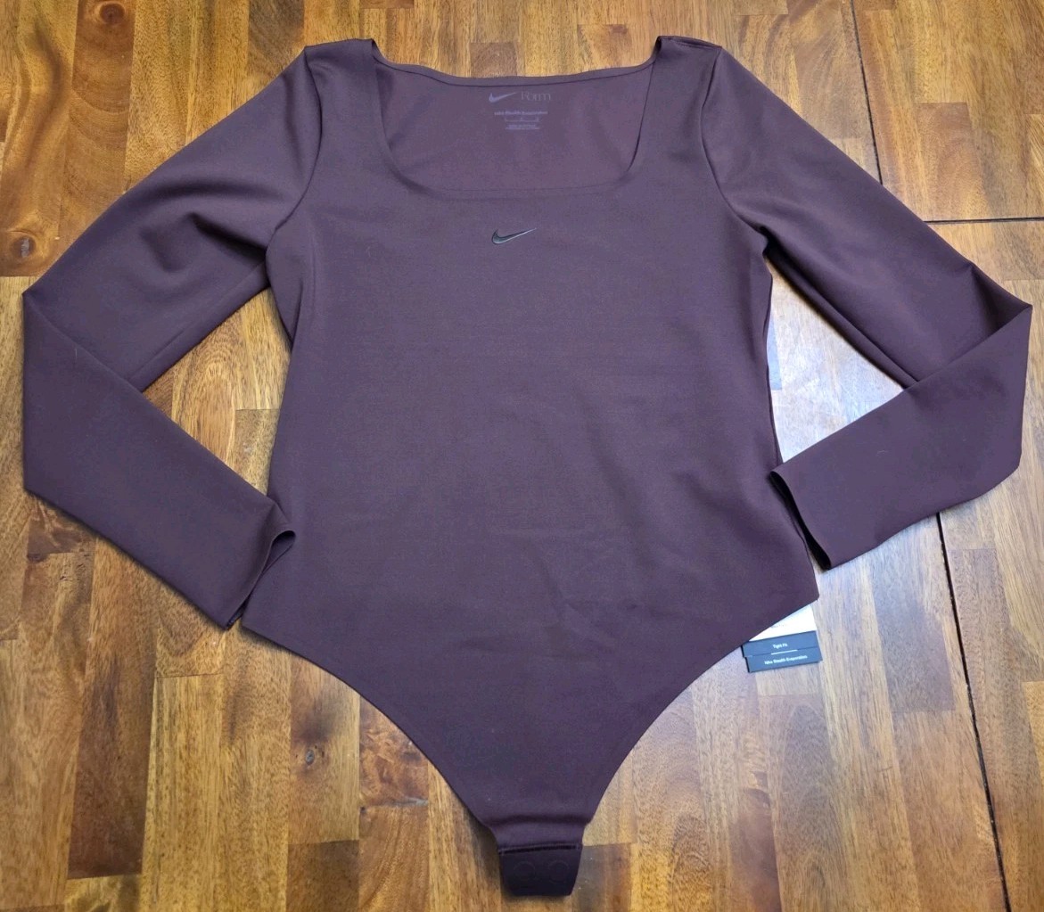Nike Womens Form Long-Sleeve Bodysuit Maroon HQ8296 Size Large NWT Stealth Evap