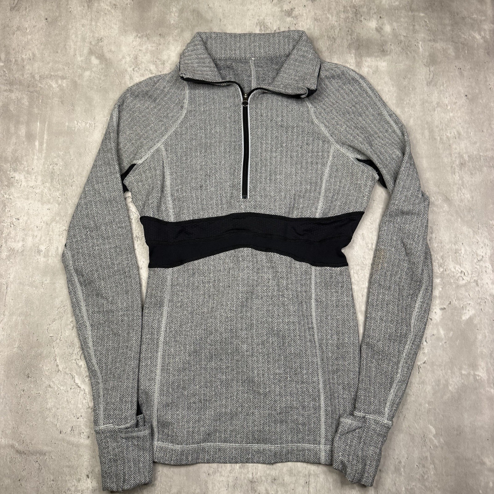 Lululemon Run Full Tilt Jacket Ghost Herringbone Long Sleeve Pullover Size 6