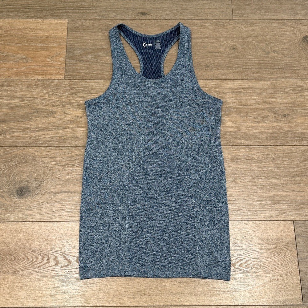 ZYIA ACTIVE Heather Blue Copper Charged Seamless Racerback Workout Tank Top Sz S