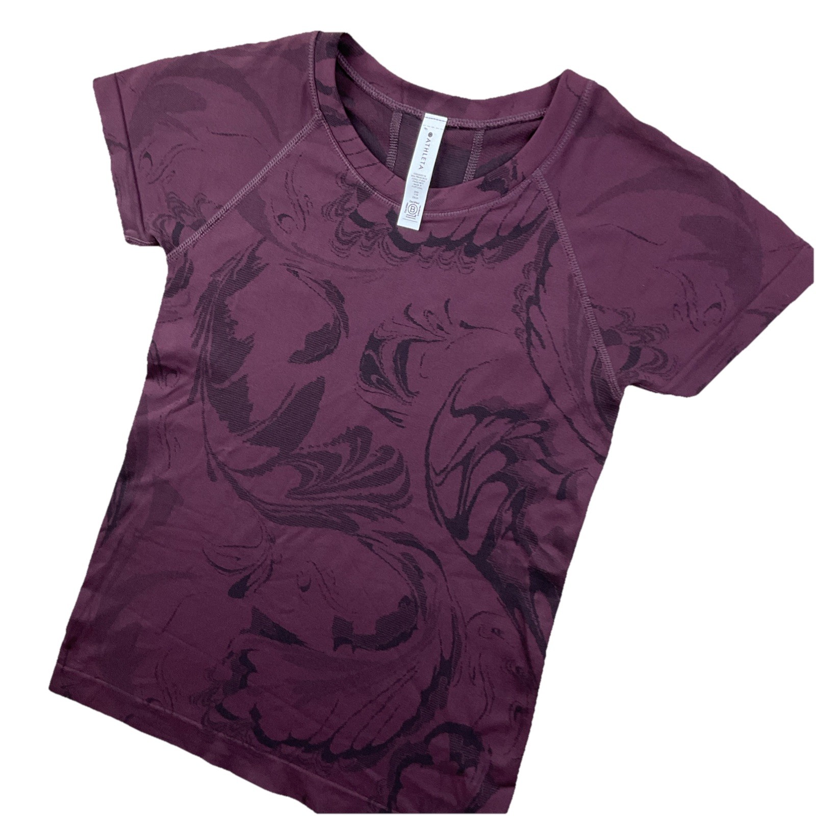 Athleta Top Women Sz 2XS Momentum Seamless Tee Short Sleeve Floral Crewneck