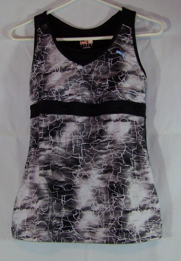 PUMA Women’s Sport Lifestyle BLACK Multi-Color Tank Top w/ Attached Sport Bra L.