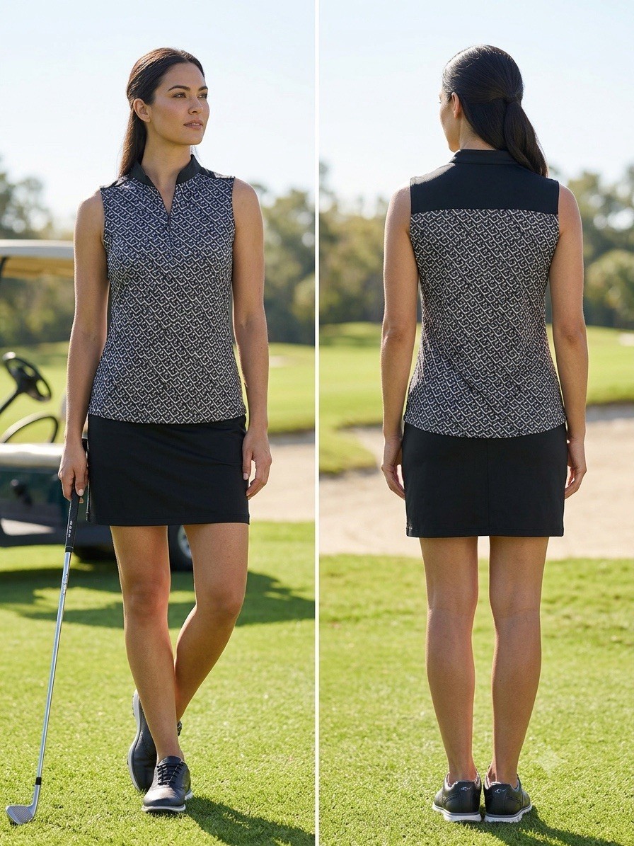 Womens Small S Sleeveless Golf Polo Shirt Zip Tank Play Dry Black Greg Norman