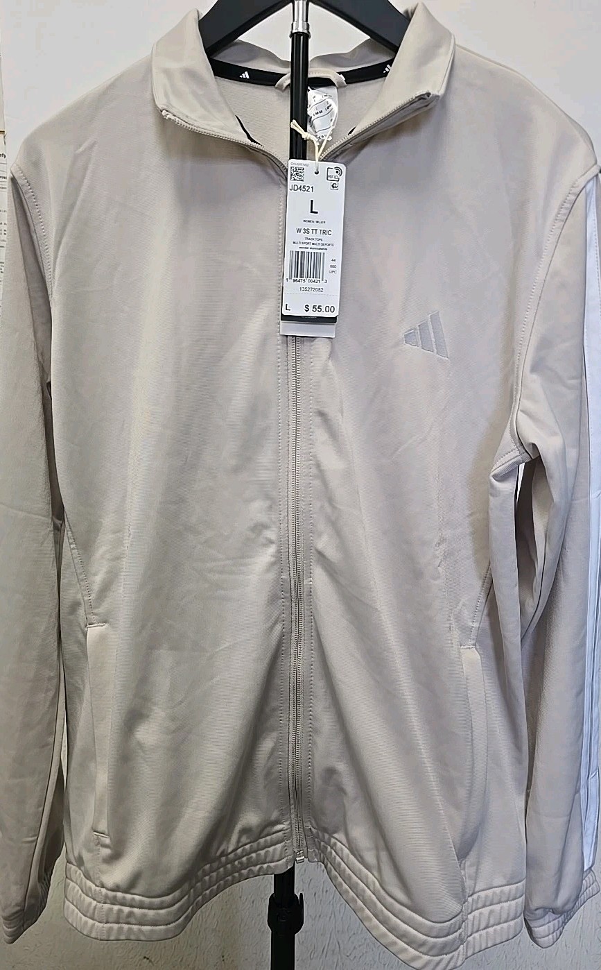 Adidas Women’s Tricot 3-Stripe Track Top Size L Wonder Alumina/White JD4521