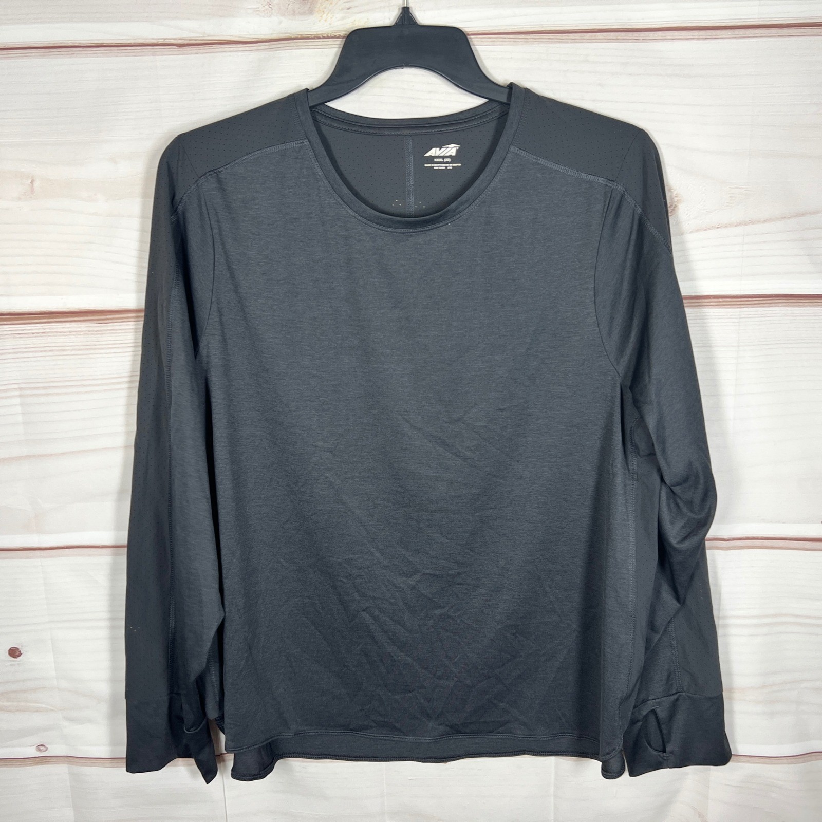 Avia Performance Long Sleeve Womens XXXL 22 Gray Solid Mesh Back Thumbhole Top