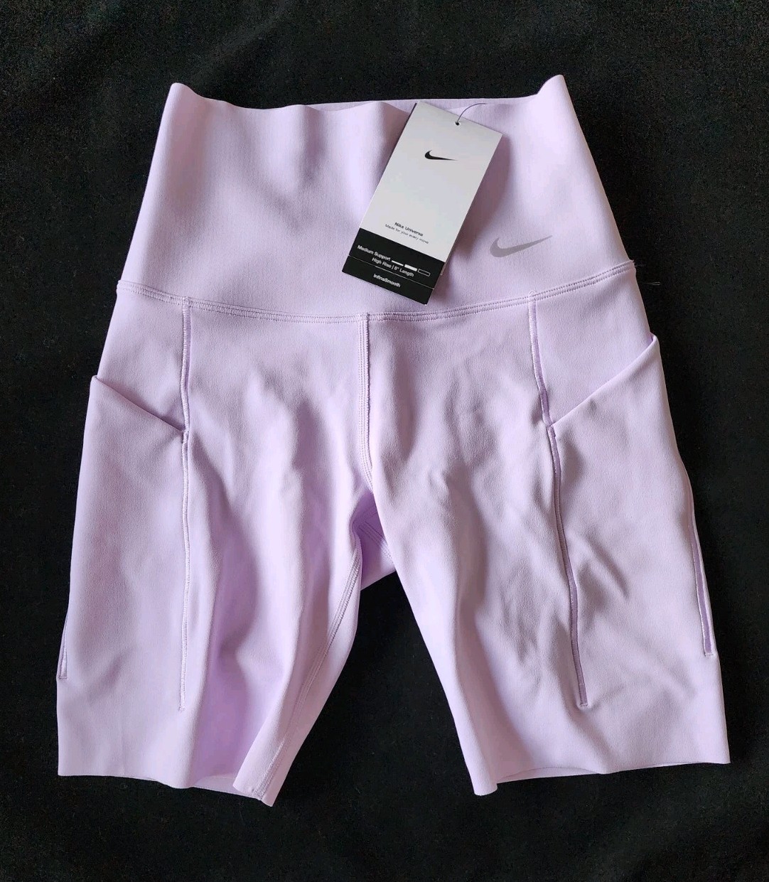 NIKE UNIVERSA WOMEN TRAINING MEDIUM SUPPORT HIGH RISE 8”SHORTS LILAC #DQ5994-NWT