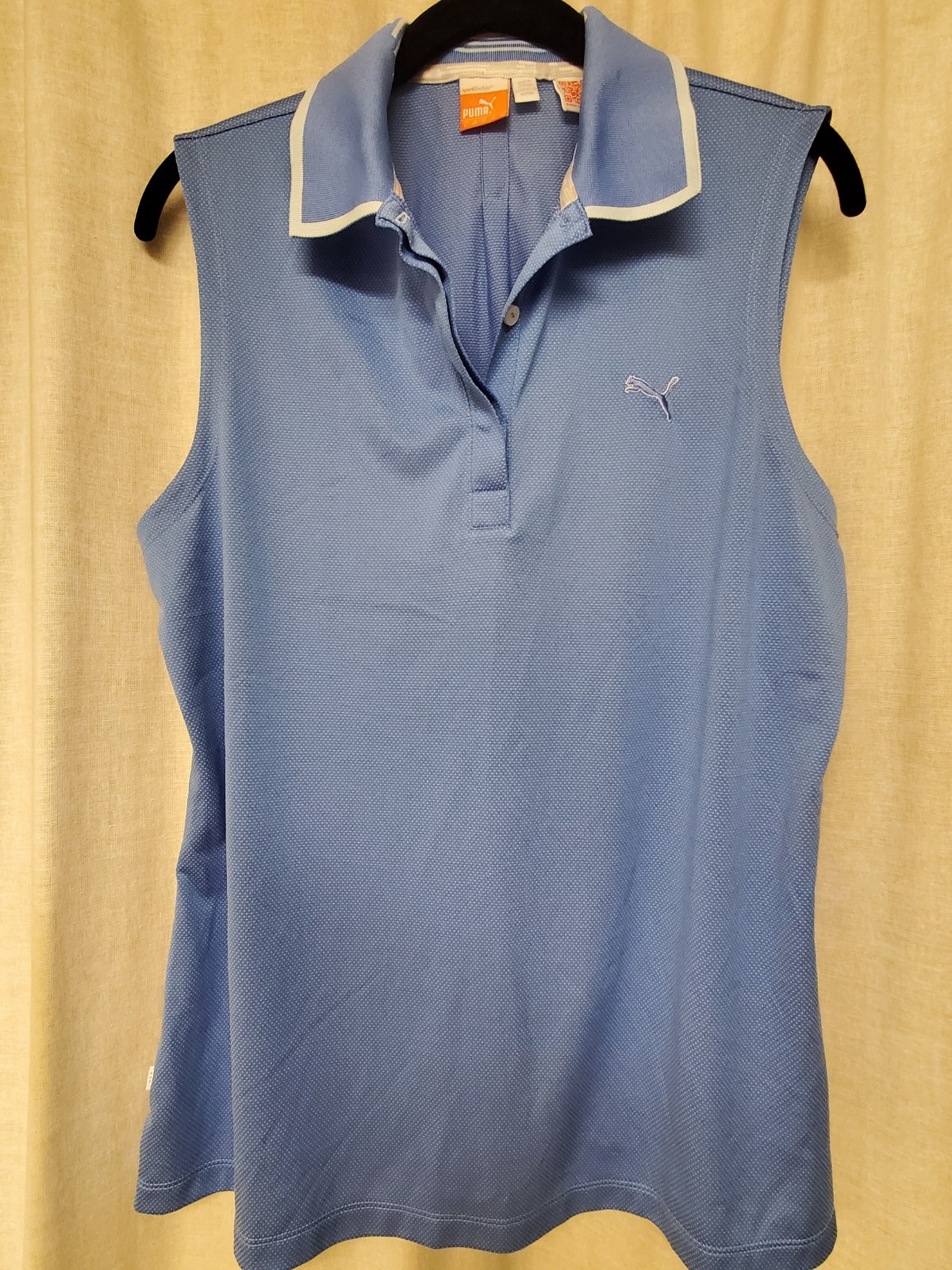 Women’s Sleeveless Sports Lifestyle PUMA Golf Shirt Dry Cell In Light Blue LARGE