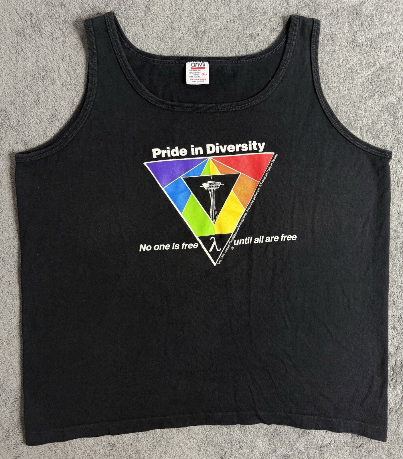 Vintage 90s Seattle LGBTQ Pride 1995 Tank Top Shirt Anvil XL Single Stitch Promo