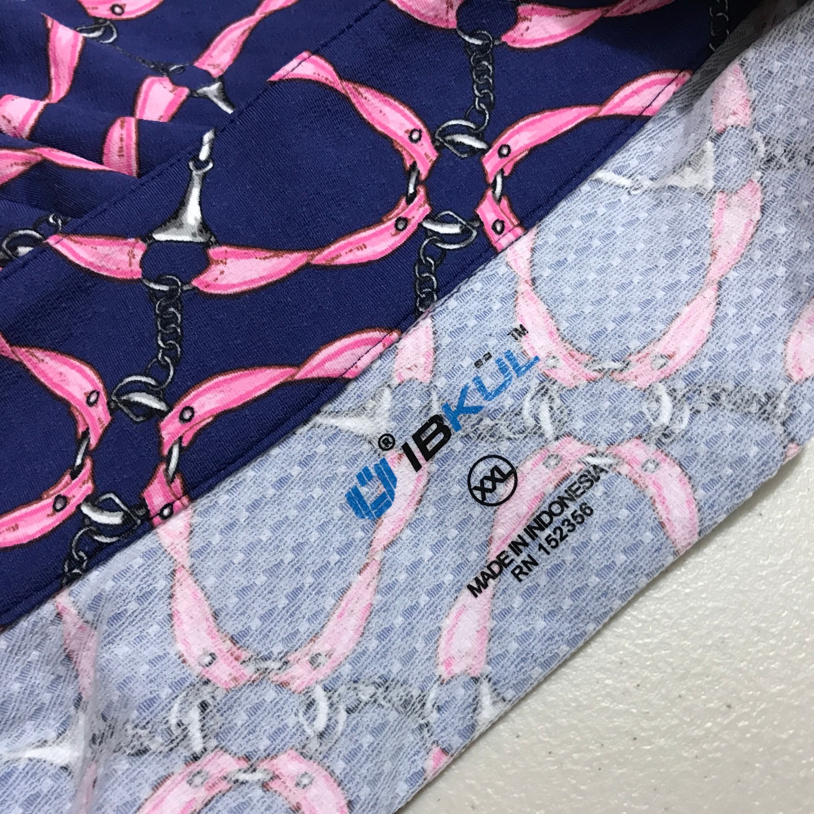 Ibkul Women’s Long Sleeve Sun Shirt 1/4 Zip Blue Pink Equestrian Print Top XXL