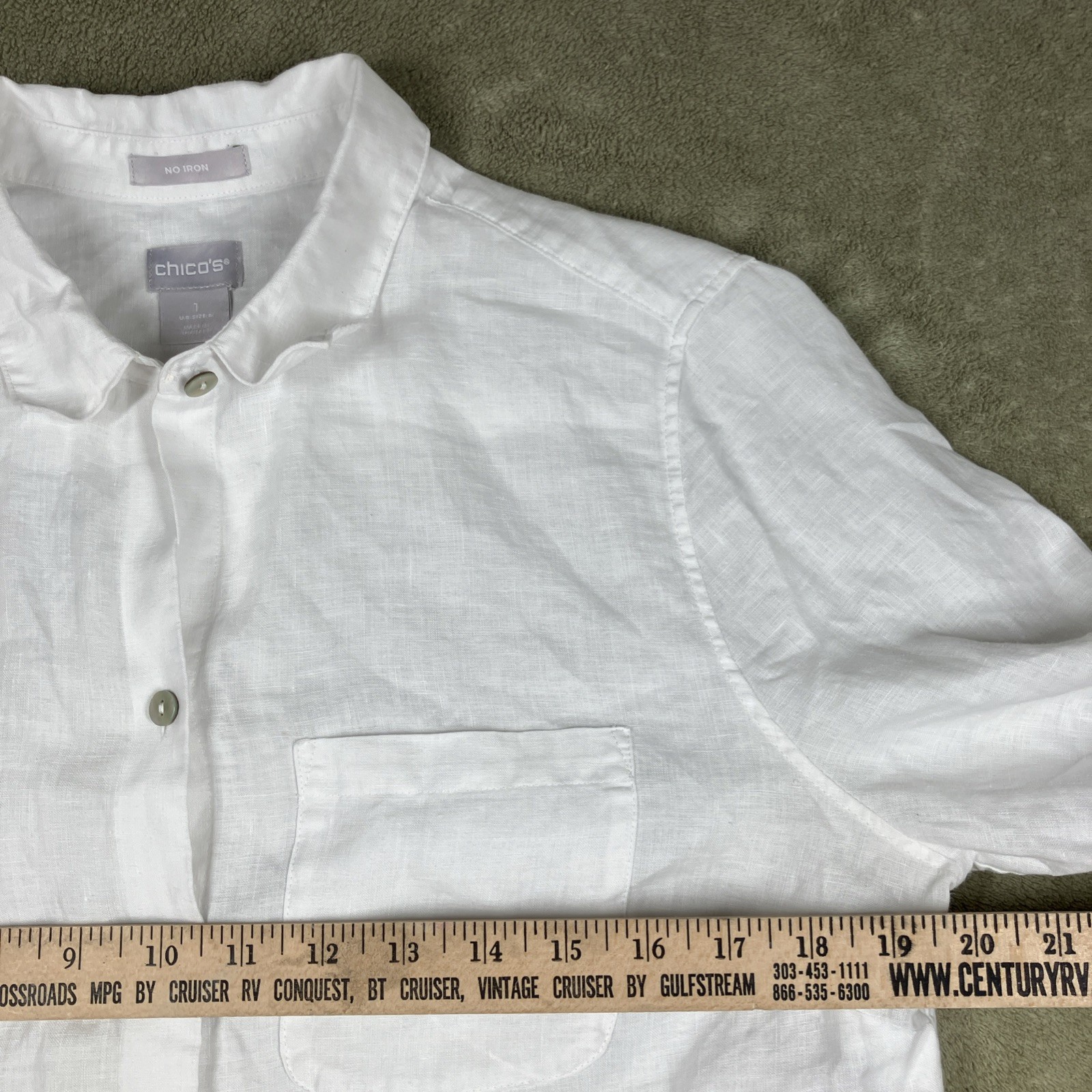 Chicos 100% Linen Long Sleeve Button Up Top Sz 1 (8-10) Coastal Breathable Light