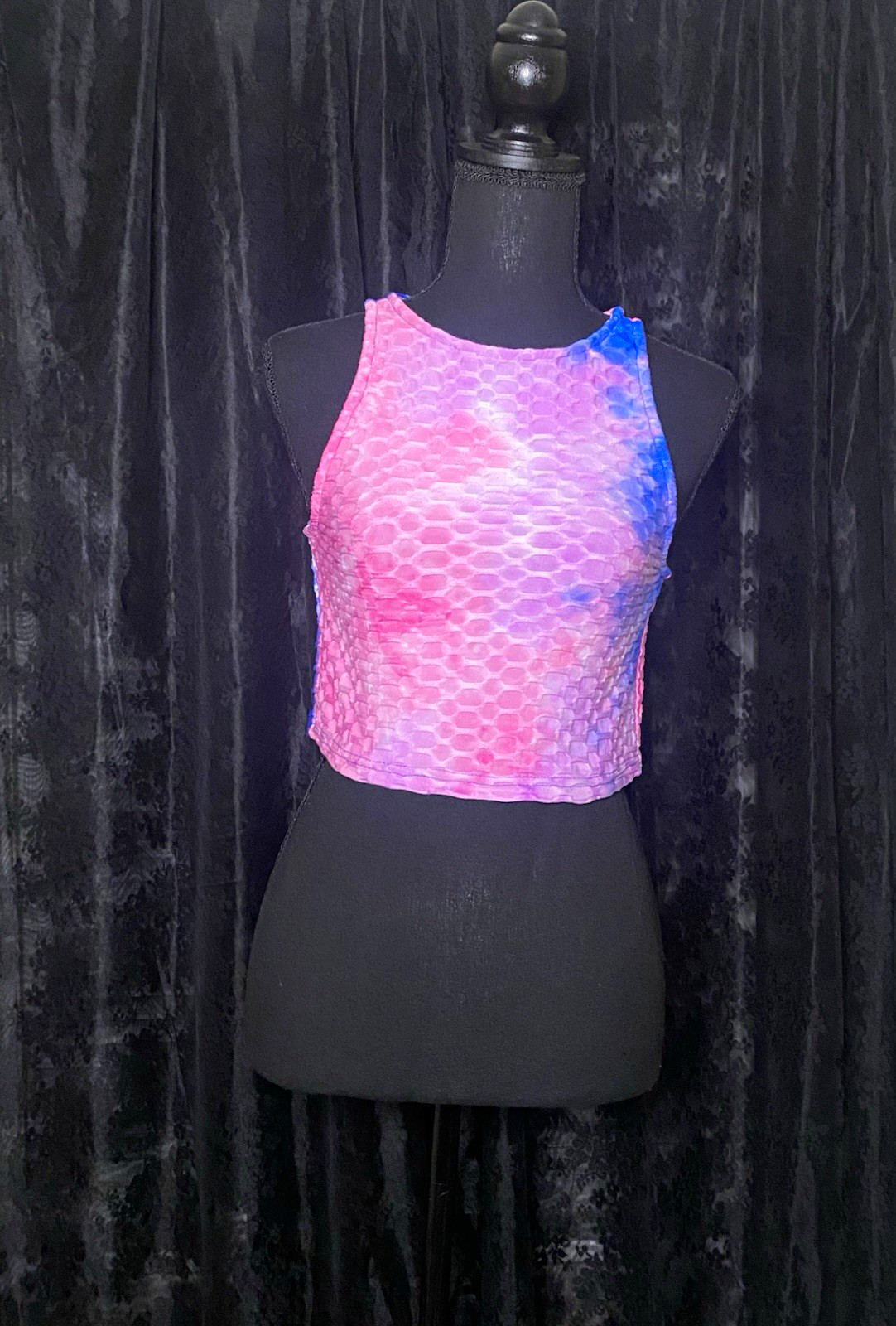 rue21 Women’s Cropped High Neck Tie-Dye Stretch Tank Top M Pink Blue Purple