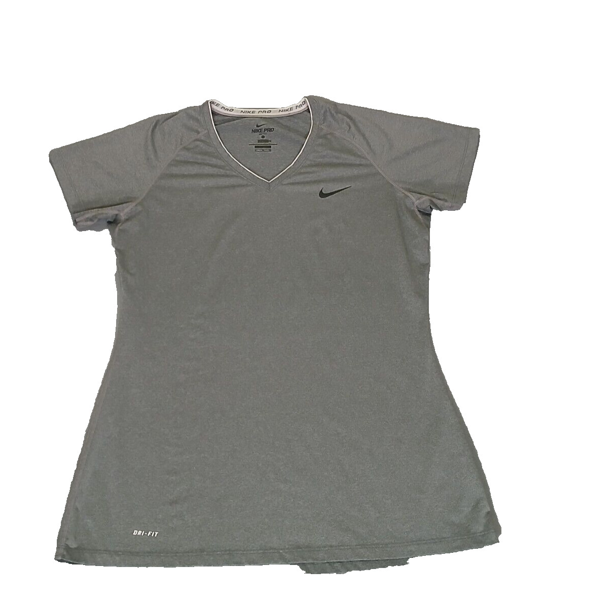 Nike Pro Combat Dri Fit Fitted Womens Short Sleeve V-Neck Gray Shirt Size XL