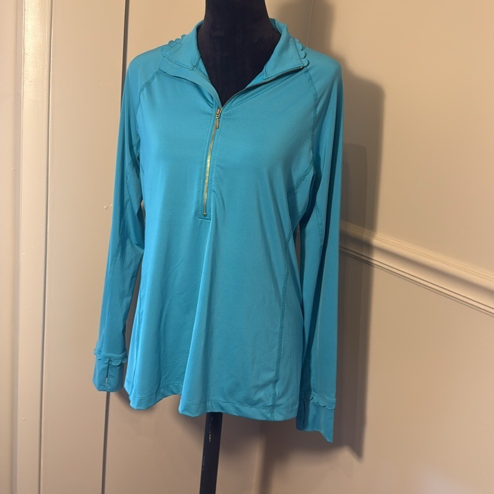 Crown & Ivy Sport Blue Quarter Zip Pullover Scallop Cuff Women’s Medium