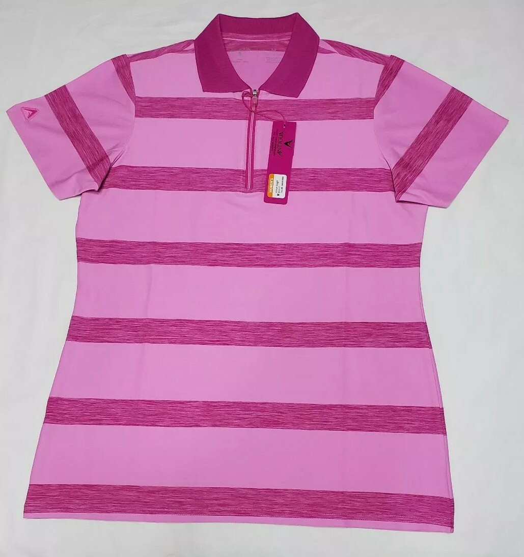 NEW Antigua Womens 1/4 Zip Equity Desert Dry Polo Pink Purple Striped Size M