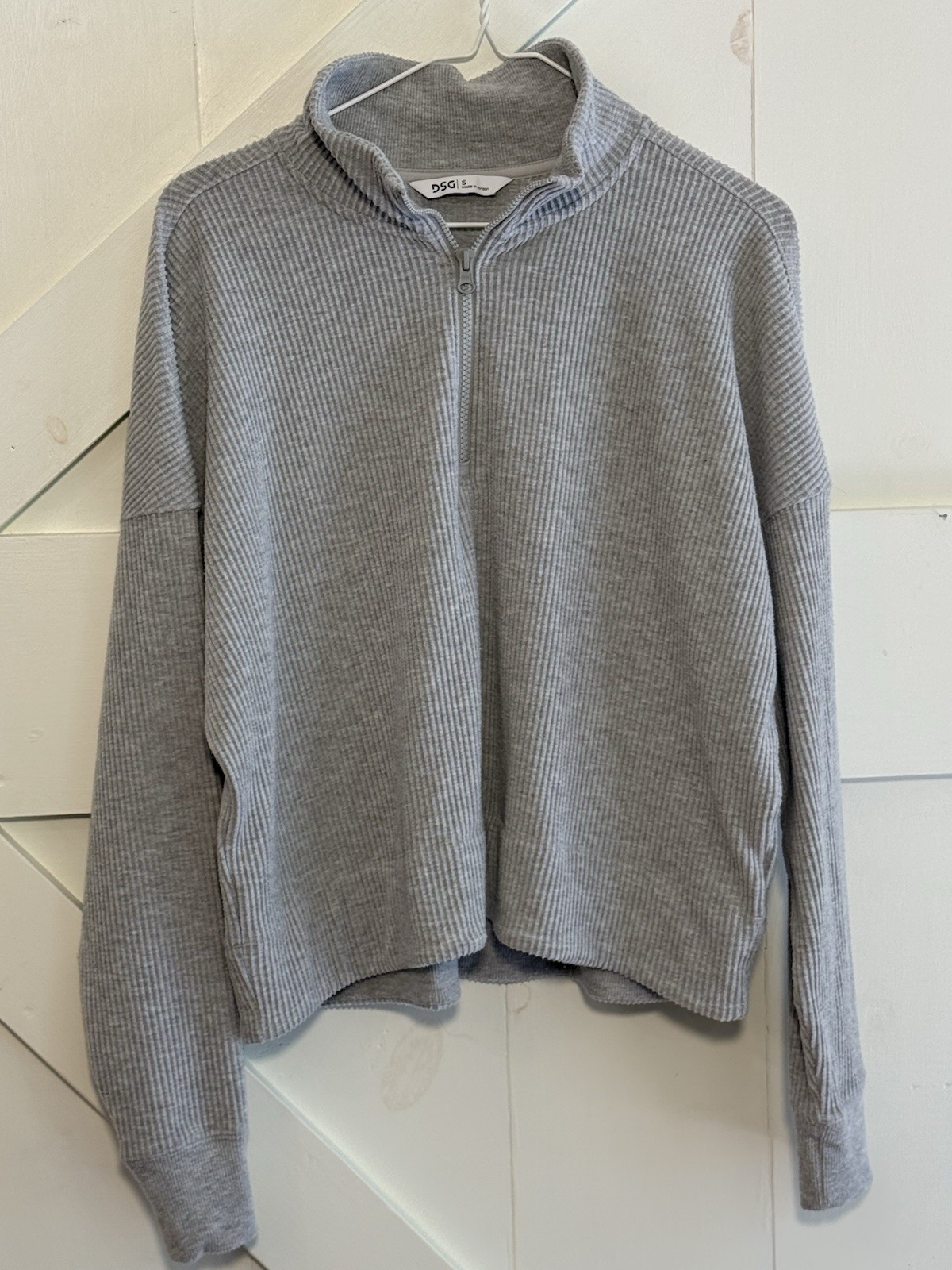 DSG Gray Ribbed Quarter Zip Pullover Small Mock Neck Long Sleeve Top