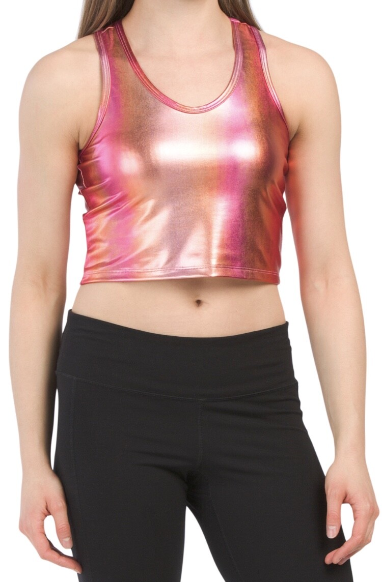Pheel Iridescent Metallic Foil Sports Bra Crop Top NWT Carbon38 Bandier Pink XS