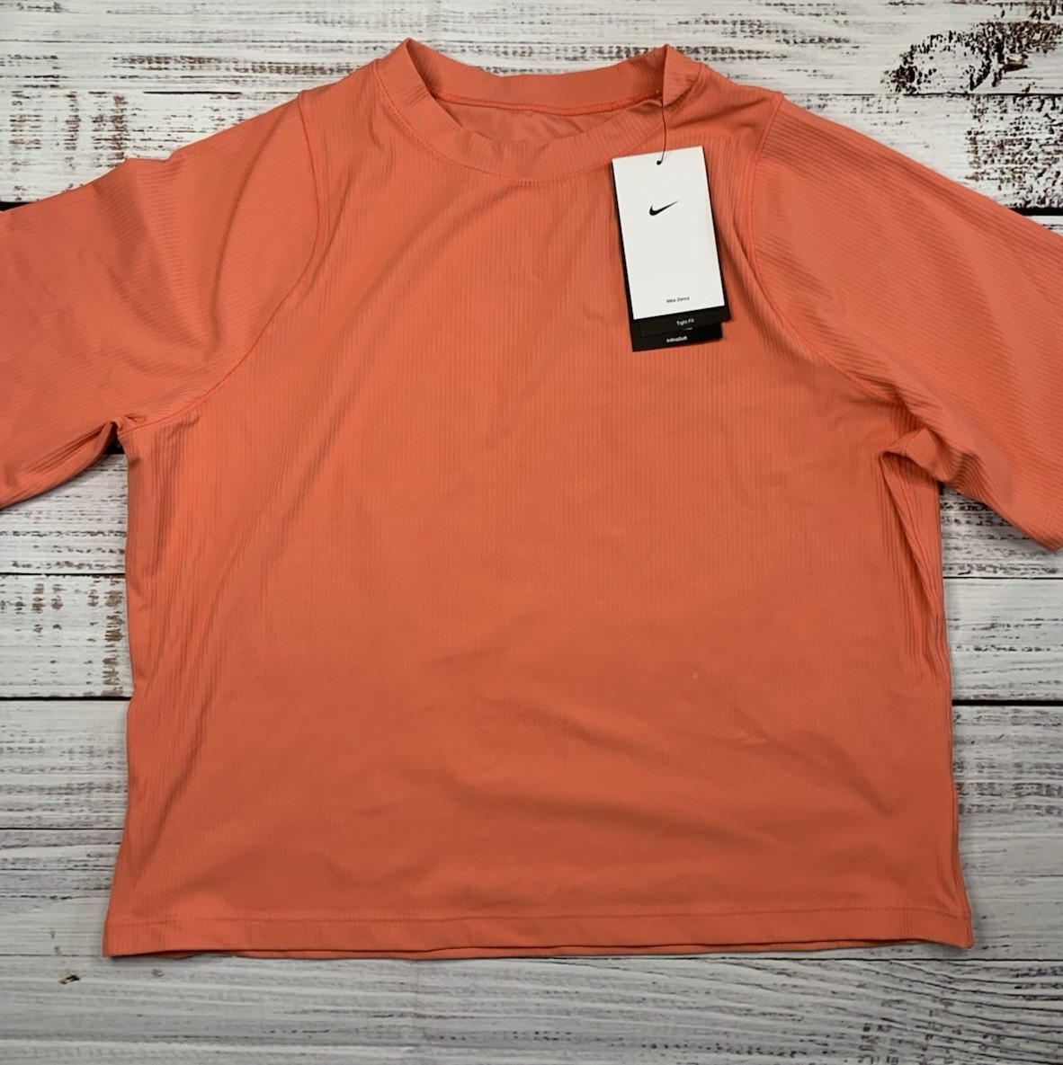 Nike Women’s Zenvy Rib Dri-FIT Short Sleeve Top HF2772-814 Magic Ember XL NWT