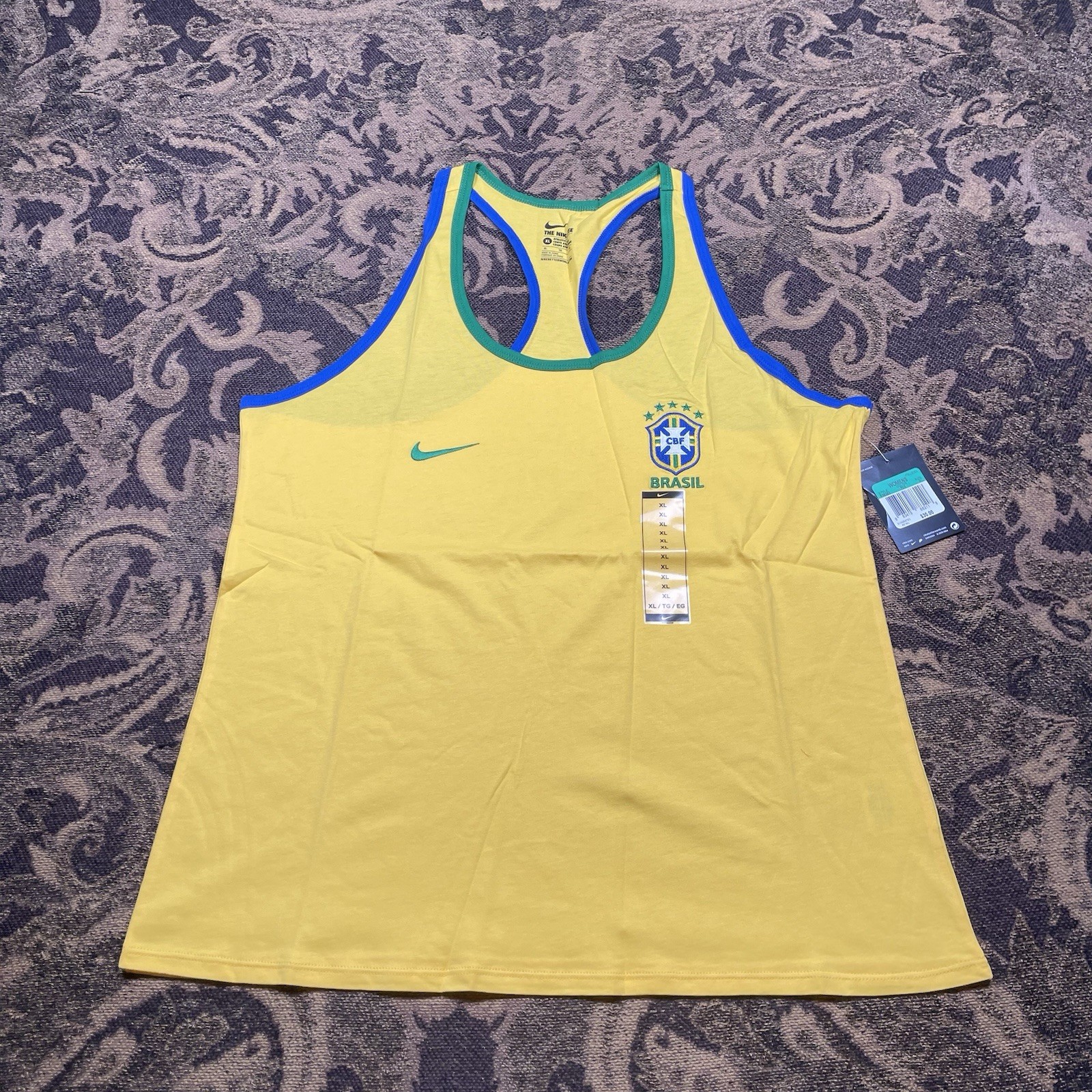 Women’s Nike Yellow Brazil Soccer Crest Tank Top Size XL New