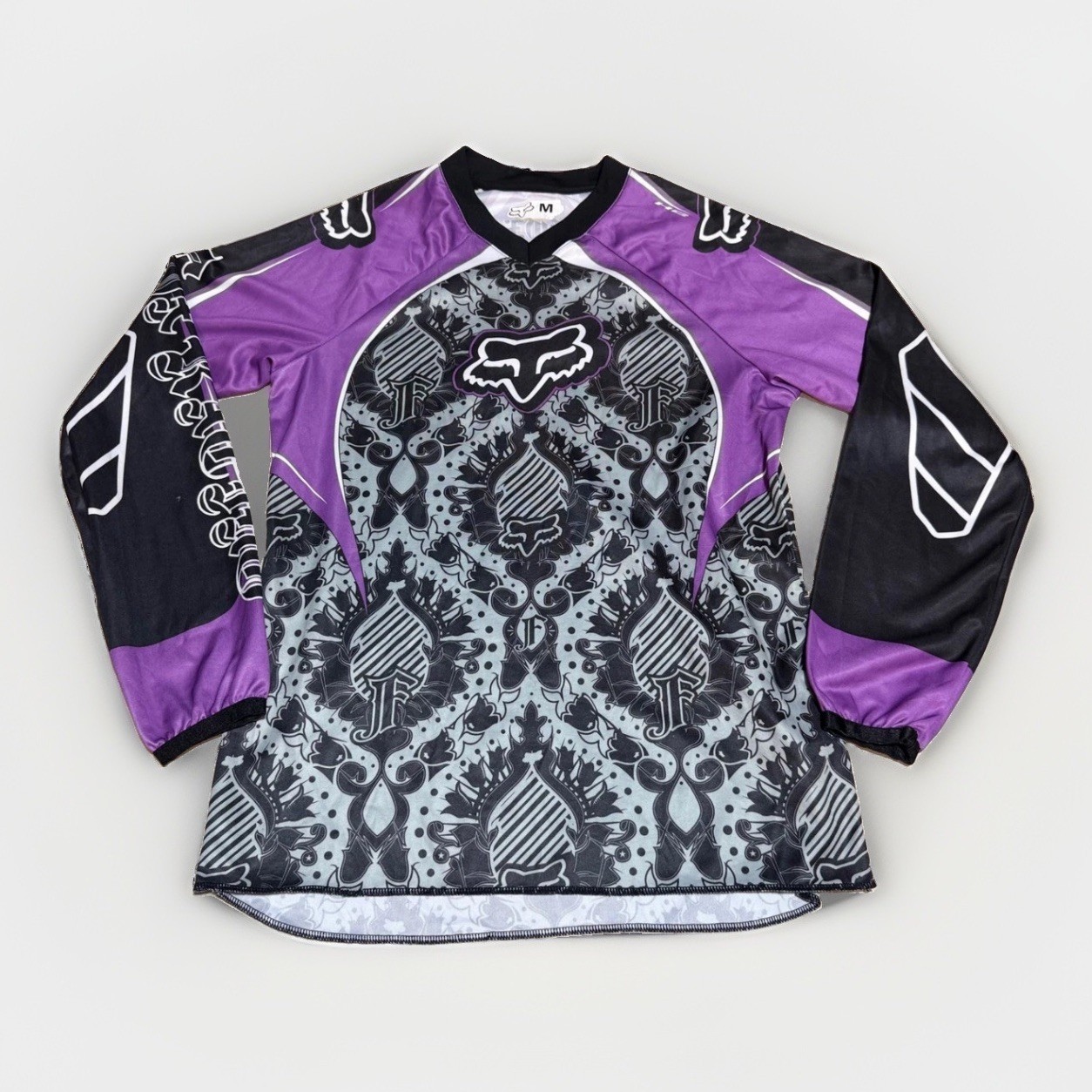 Fox Racing Jersey Medium Motocross Y2K Damask Filigree Purple Black Polyester