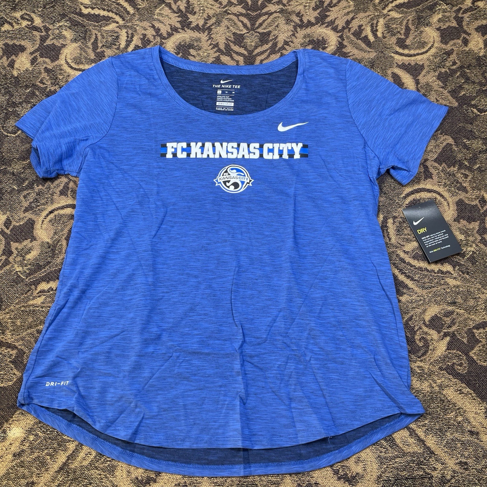 NIKE Women’s FC Kansas City NWSL Soccer Blue Scoop Top Shirt Size XL New