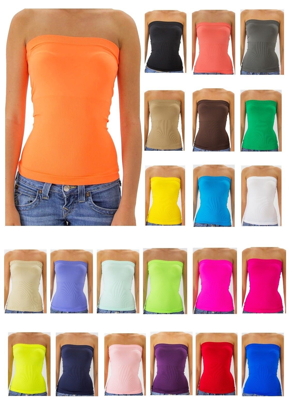 Strapless Bandeau Tube Top Ultra Soft Stretchy Seamless Slimming Basic Shirt O/S