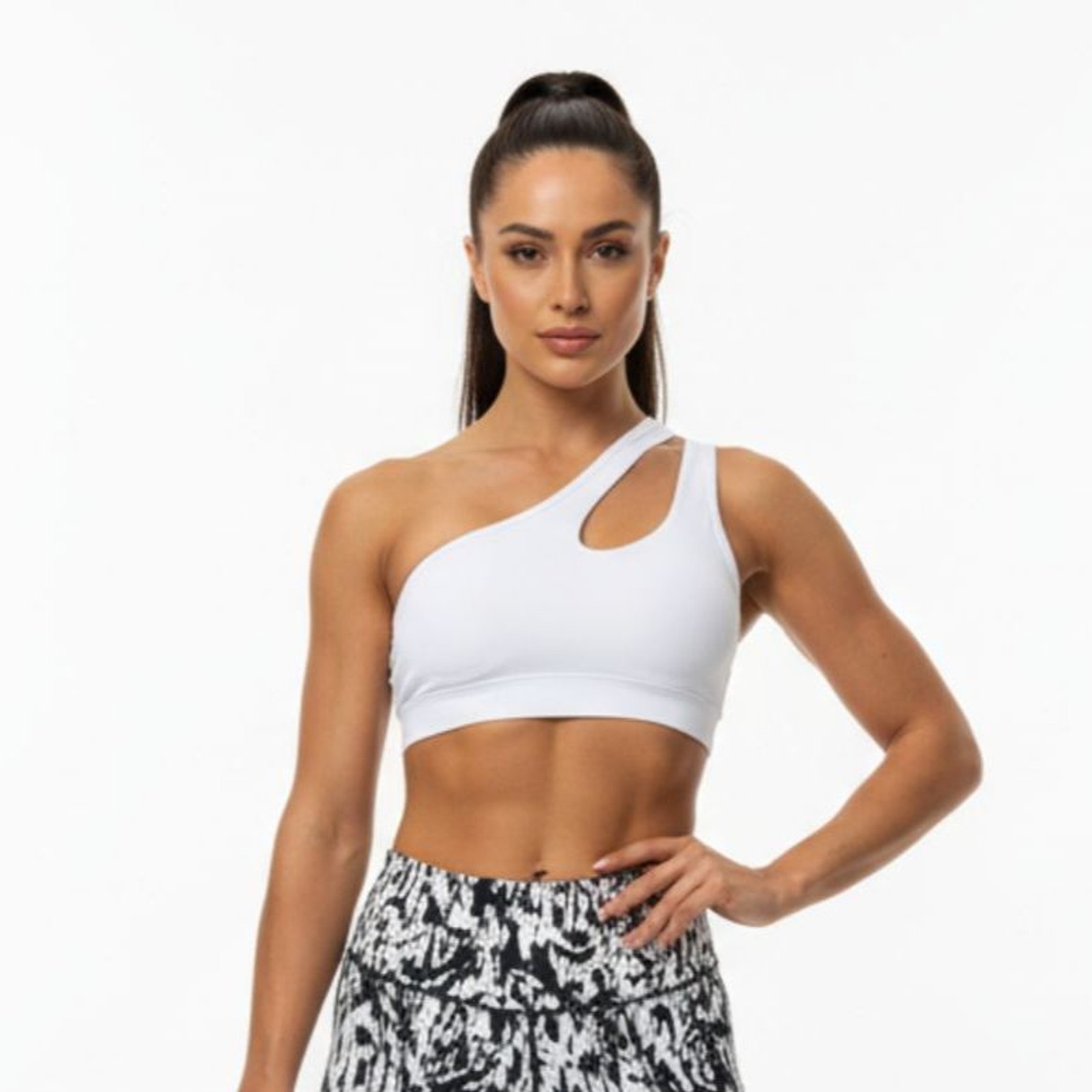Savvi White 1 Shoulder Cropped Athletic Sport Bra Top NEW S