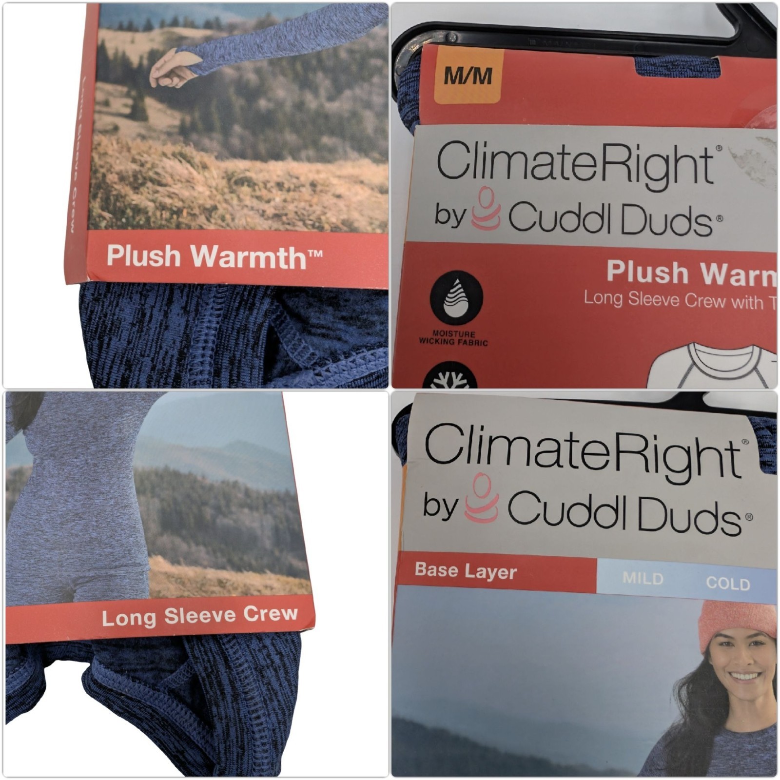 Cuddl Duds ClimateRight Base Layer Top Womens Blue Long Sleeve Mock Neck Size M