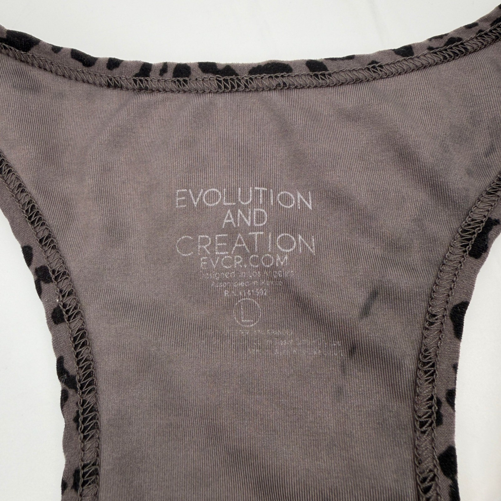 Evolution and Creation Leopard Print Racerback Crop Tank Top Grey Large Wild