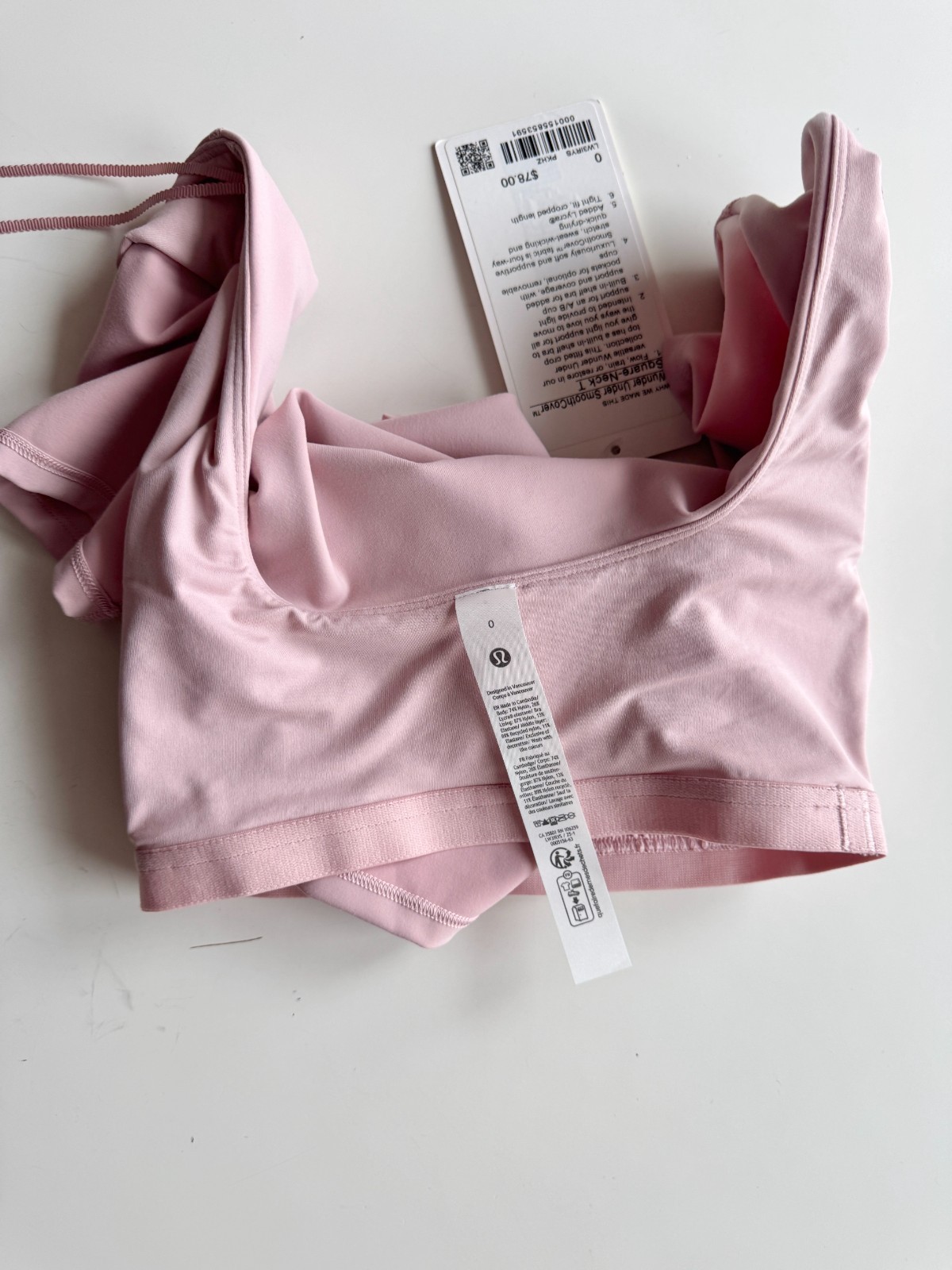 NWT LULULEMON Wunder Under Smooth Cover Pink Haze Square Neck T-Shirt, Size 0