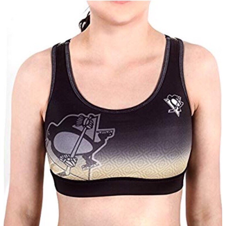 Pittsburgh Penguins Womens Gradient Sports Bra NHL Klew Size XXS Black