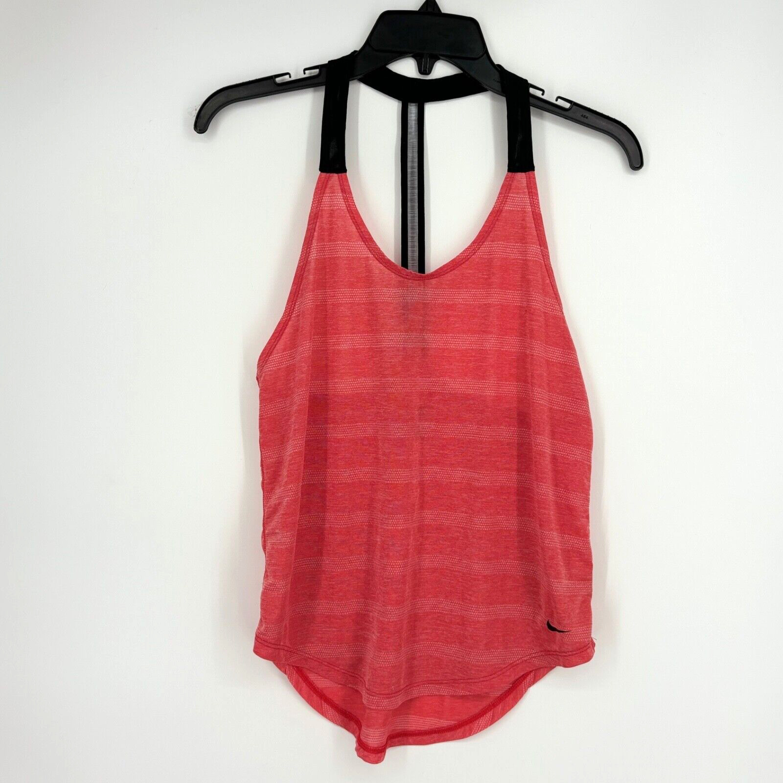 Nike Womens XS Tank Top Coral Pink Heather Black Semi Sheer Racerback Dri-Fit
