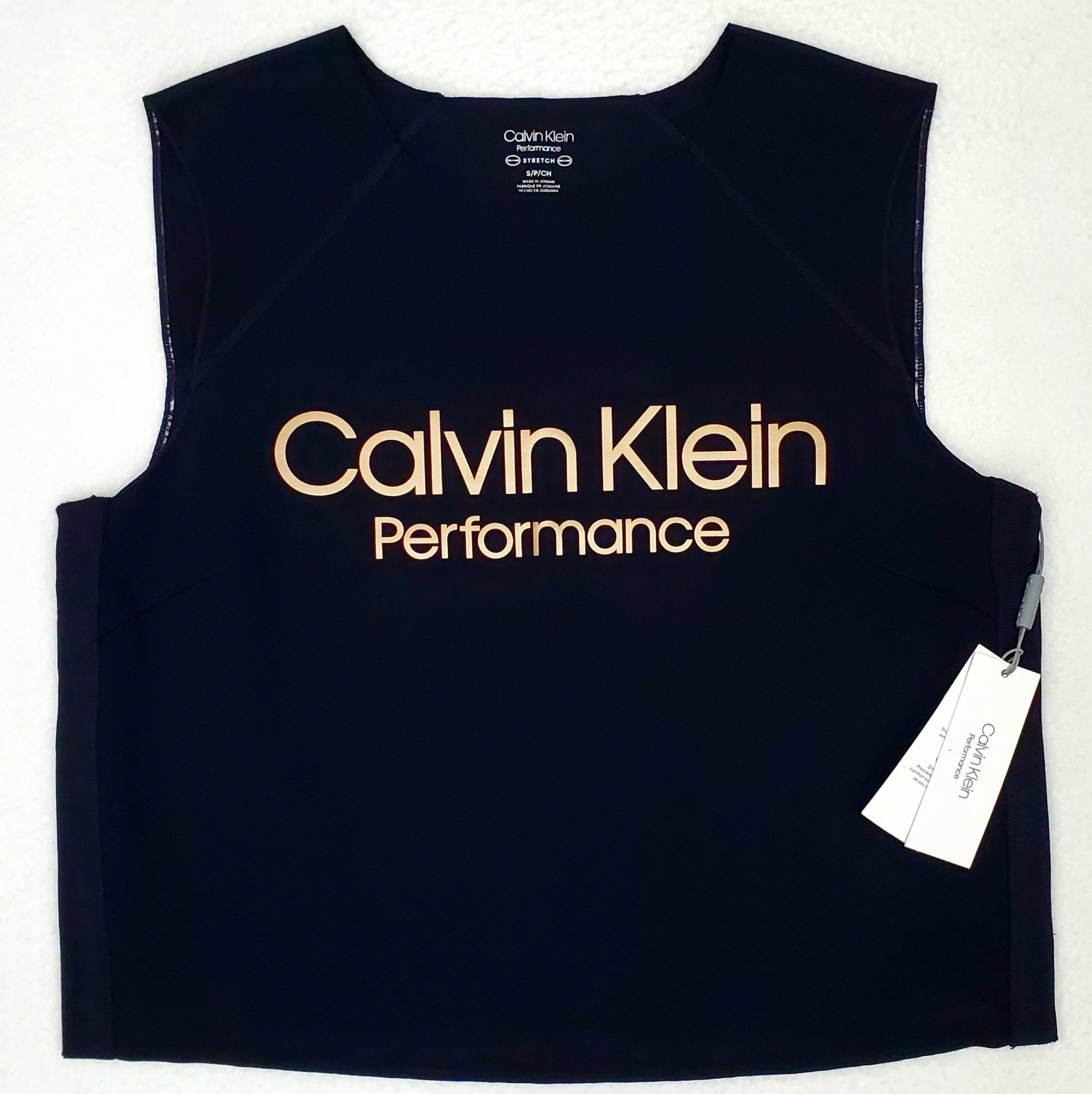 CALVIN KLEIN PERFORMANCE Womens Size S Black Gold Athletic Tee Vest Gym Workout